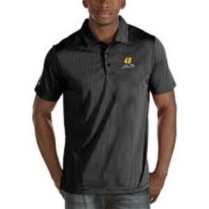 Men's Jimmie Johnson Antigua Black Quest Stripe Jersey Polo XL